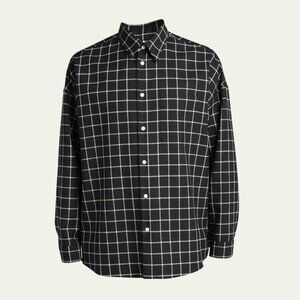$835 NWT Marni Black Wool Check Windowpane Collared Sport Shirt size IT 48/10